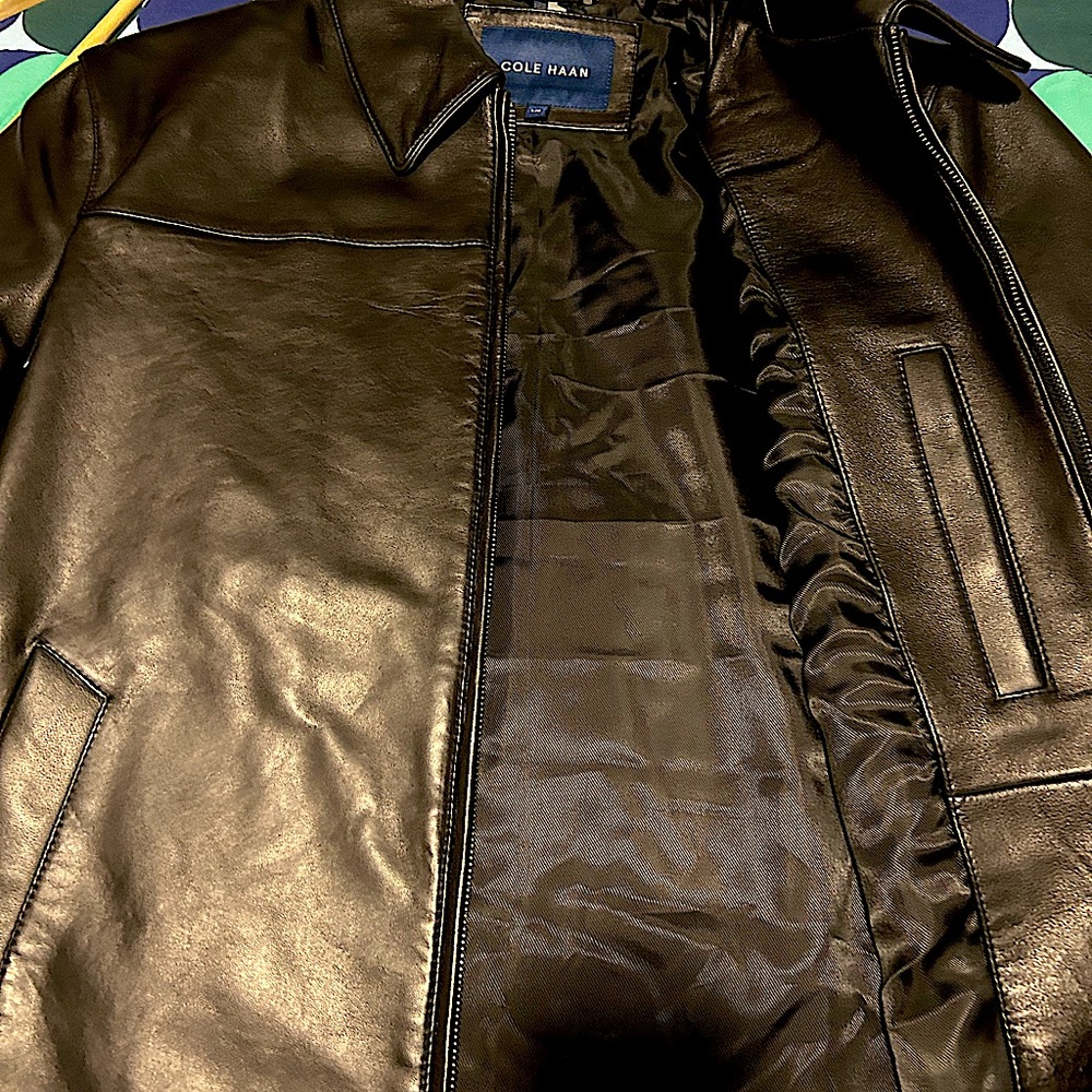 Hey beautiful, black Cole Hann men’s leather jacket size large